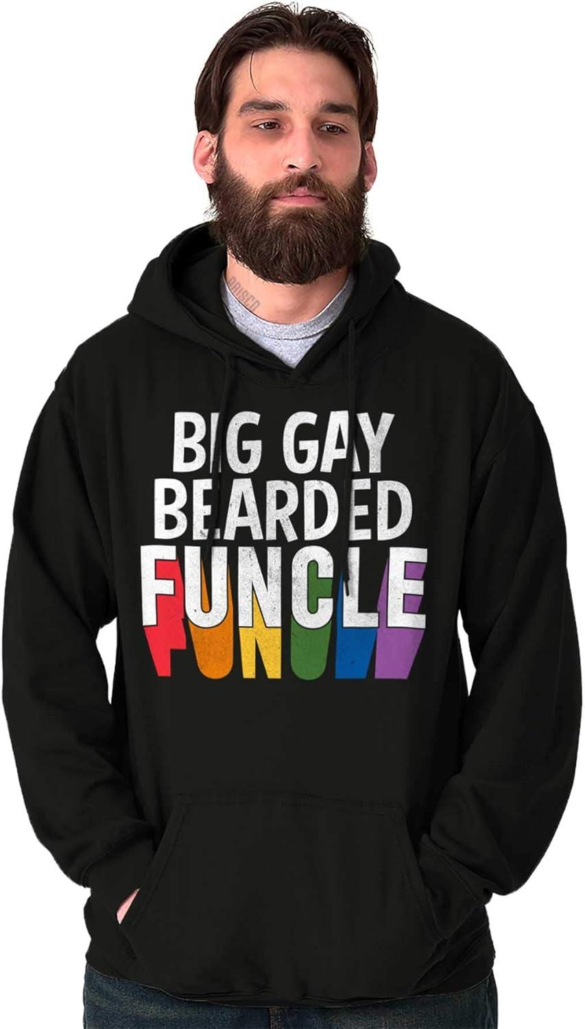 imageBrisco Brands Big Gay Bearded Funcle Uncle Rainbow Hoodie Hooded Sweatshirt MenBlack