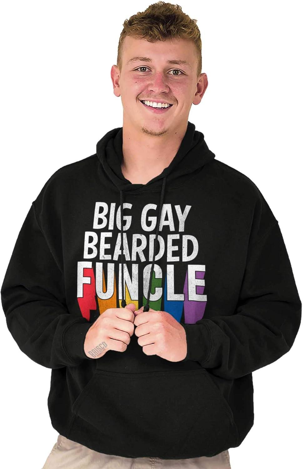 imageBrisco Brands Big Gay Bearded Funcle Uncle Rainbow Hoodie Hooded Sweatshirt MenBlack
