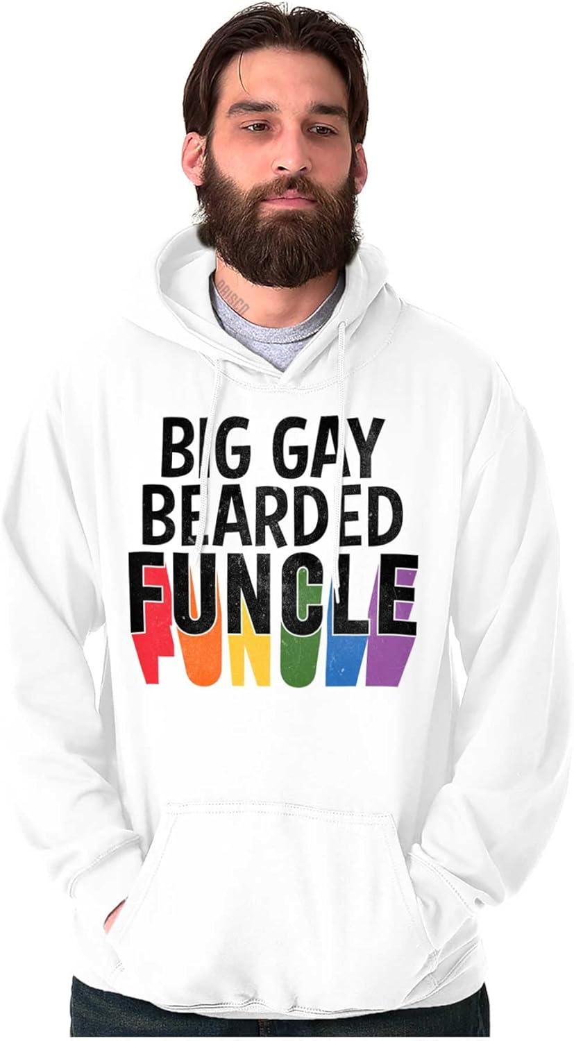 imageBrisco Brands Big Gay Bearded Funcle Uncle Rainbow Hoodie Hooded Sweatshirt MenWhite