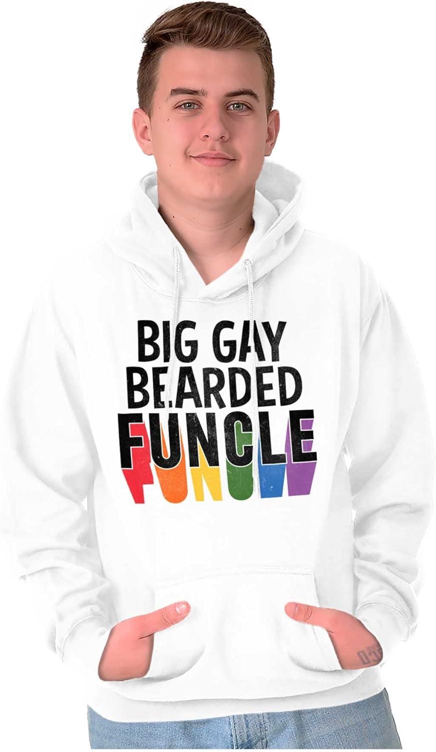 imageBrisco Brands Big Gay Bearded Funcle Uncle Rainbow Hoodie Hooded Sweatshirt MenWhite