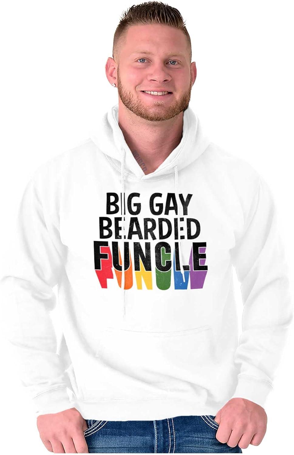 imageBrisco Brands Big Gay Bearded Funcle Uncle Rainbow Hoodie Hooded Sweatshirt MenWhite