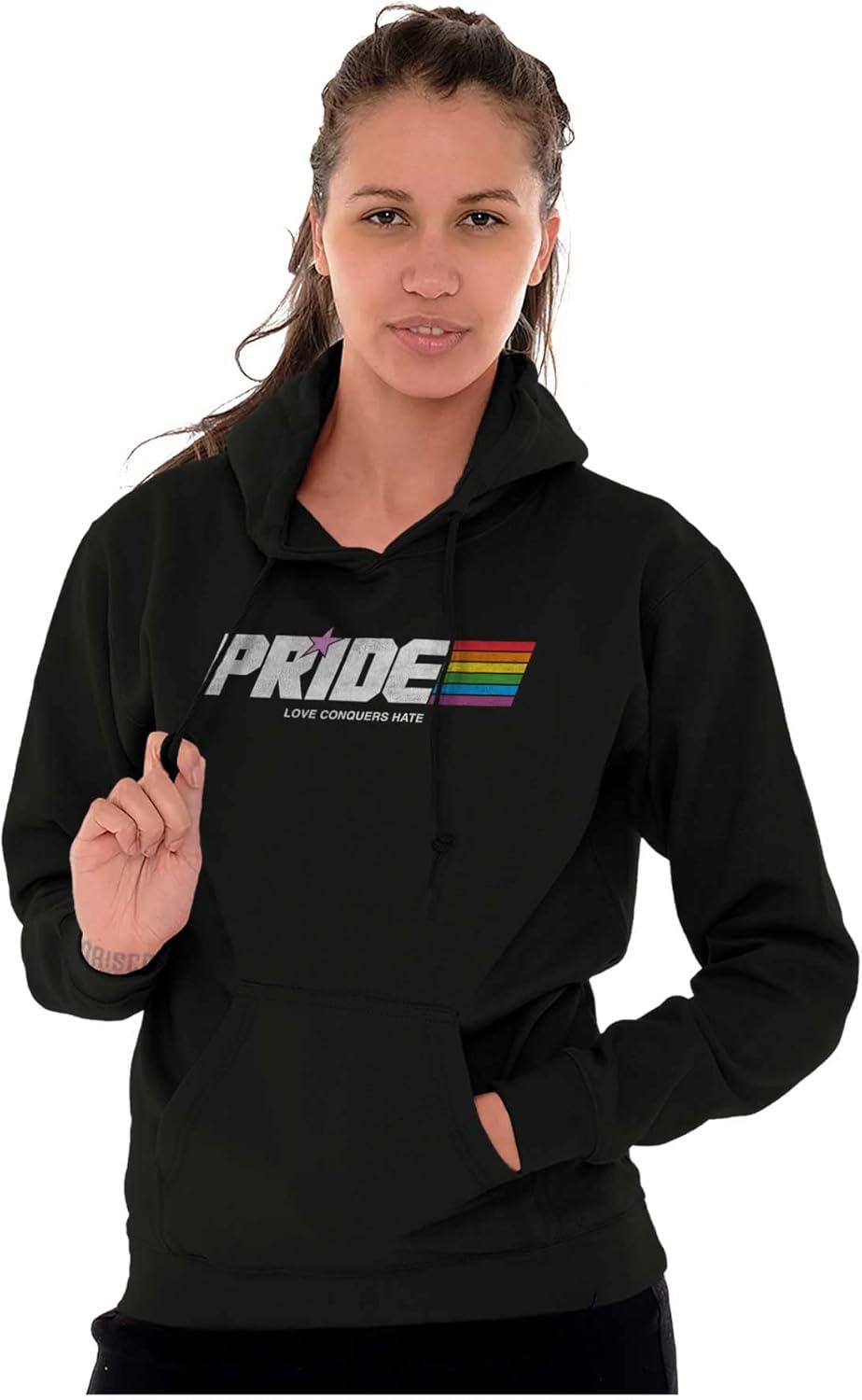 imageBrisco Brands Love Conquers Hate Gay Pride Rainbow Hoodie Sweatshirt Women MenBlack