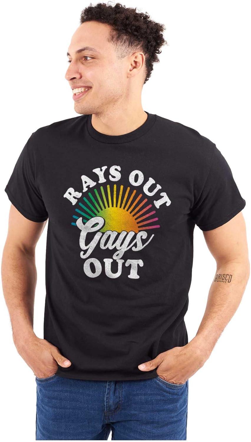 imageBrisco Brands Rays Out Gays Out LGBTQ Pride Summer Graphic T Shirt Men or WomenBlack