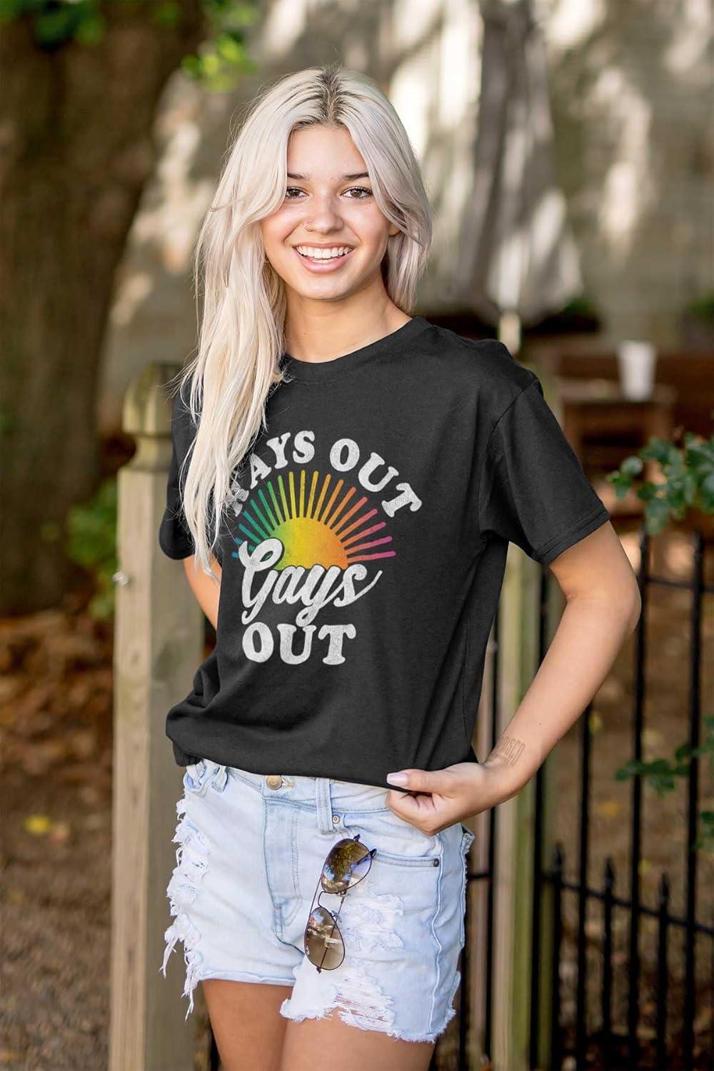 imageBrisco Brands Rays Out Gays Out LGBTQ Pride Summer Graphic T Shirt Men or WomenBlack