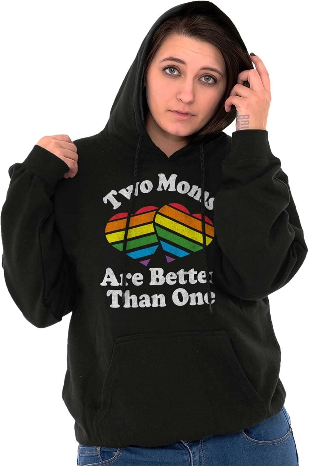 imageBrisco Brands Two Moms are Better than One LGBTQ Hoodie Sweatshirt WomenBlack