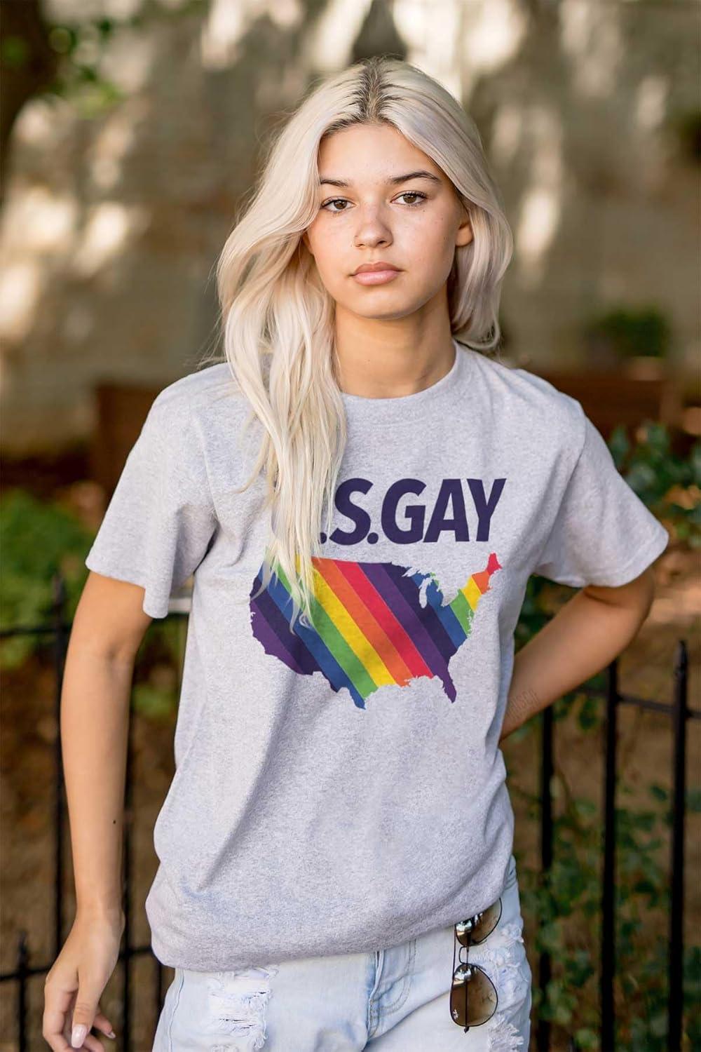 imageGay in The USA LGBTQ American Pride Graphic T Shirt Men or WomenSport Grey