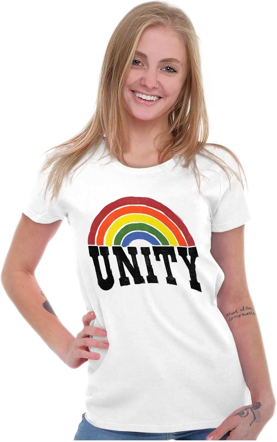 imageUnity Rainbow Social Justice Equality Womens Slim Fit Graphic TeeWhite