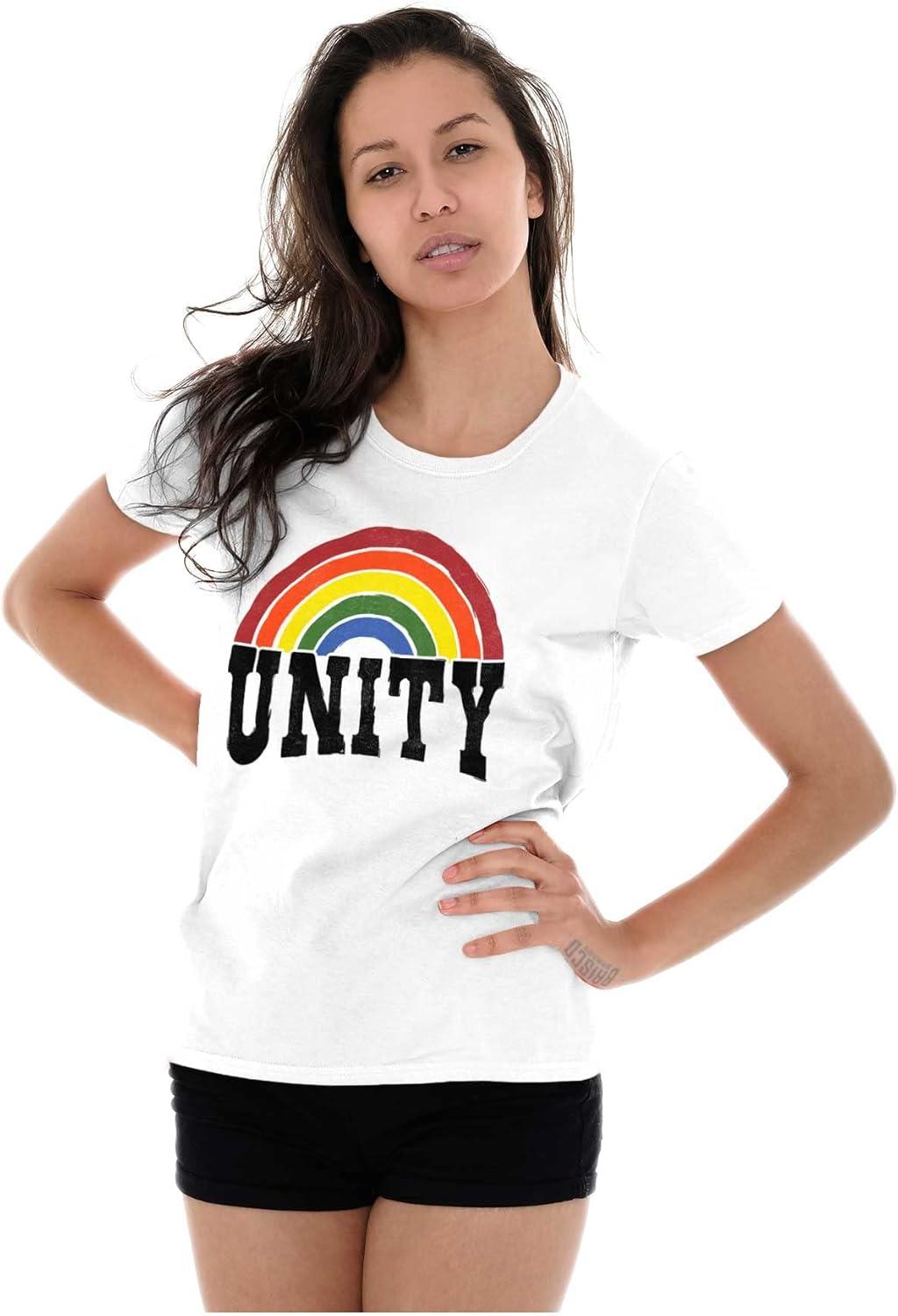 imageUnity Rainbow Social Justice Equality Womens Slim Fit Graphic TeeWhite