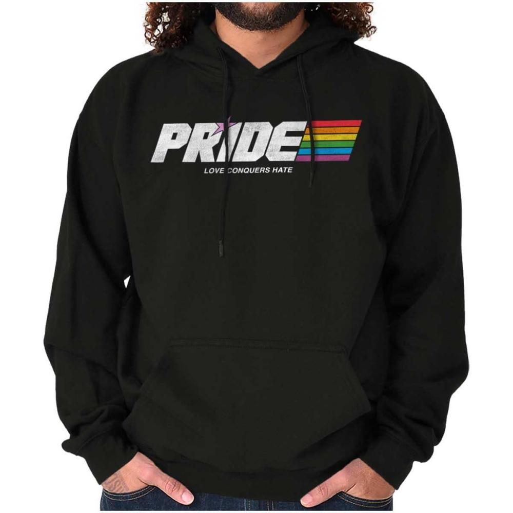 imageBrisco Brands Love Conquers Hate Gay Pride Rainbow Hoodie Sweatshirt Women MenBlack