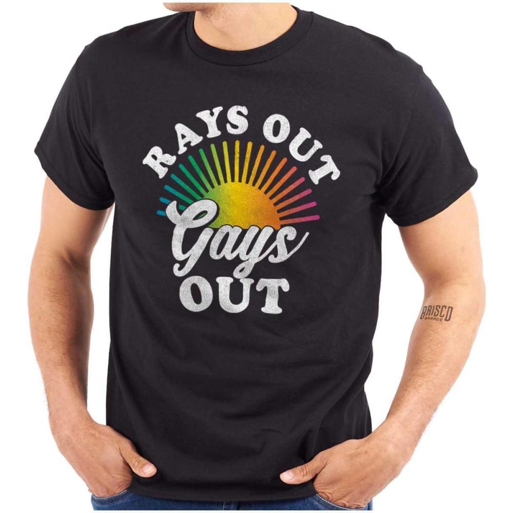 imageBrisco Brands Rays Out Gays Out LGBTQ Pride Summer Graphic T Shirt Men or WomenBlack