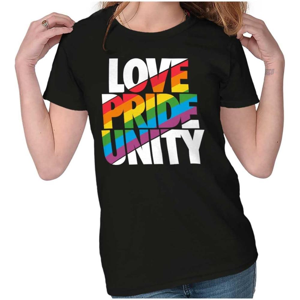 imageLove Pride Unity Gay LGBT Rainbow Womens Slim Fit Graphic TeeBlack