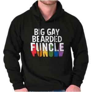 Brisco Brands Big Gay Bearded Funcle Uncle Rainbow Hoodie Hooded Sweatshirt Men(Black)