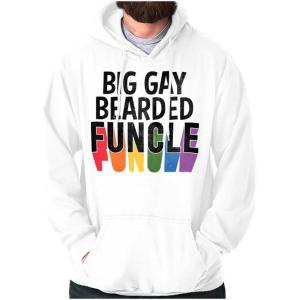 Brisco Brands Big Gay Bearded Funcle Uncle Rainbow Hoodie Hooded Sweatshirt Men(White)