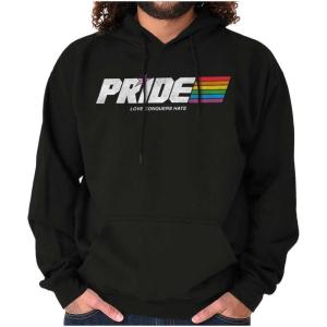 Brisco Brands Love Conquers Hate Gay Pride Rainbow Hoodie Sweatshirt Women Men(Black)