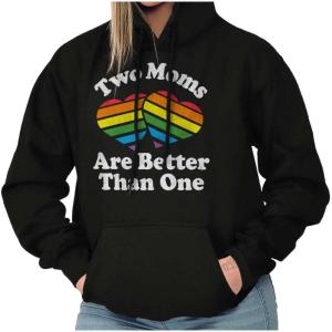 Brisco Brands Two Moms are Better than One LGBTQ Hoodie Sweatshirt Women(Black)