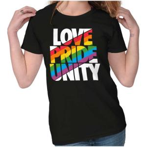 Love Pride Unity Gay LGBT Rainbow Womens Slim Fit Graphic Tee(Black)