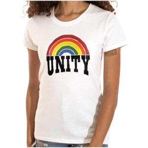 Unity Rainbow Social Justice Equality Womens Slim Fit Graphic Tee(White)
