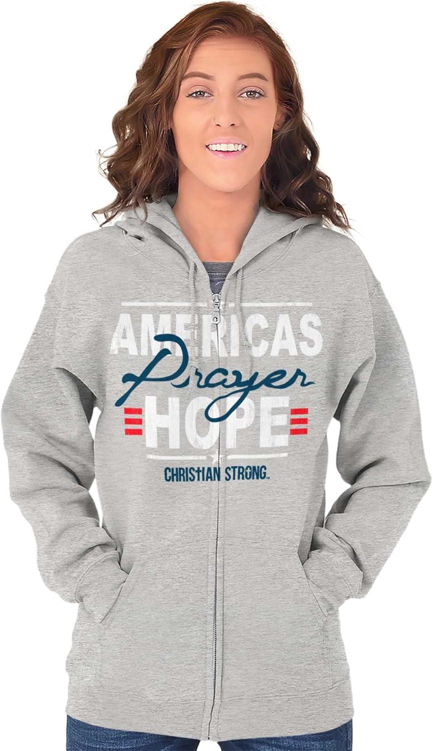 imageBrisco Brands Americas Hope Prayer Christian Zip Hoodie Sweatshirt WomenSport Grey