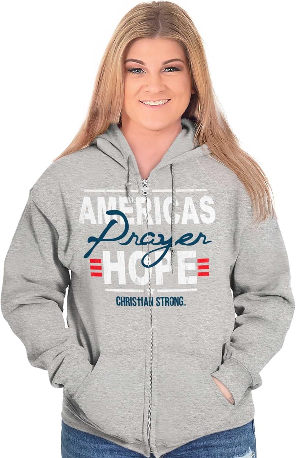 imageBrisco Brands Americas Hope Prayer Christian Zip Hoodie Sweatshirt WomenSport Grey