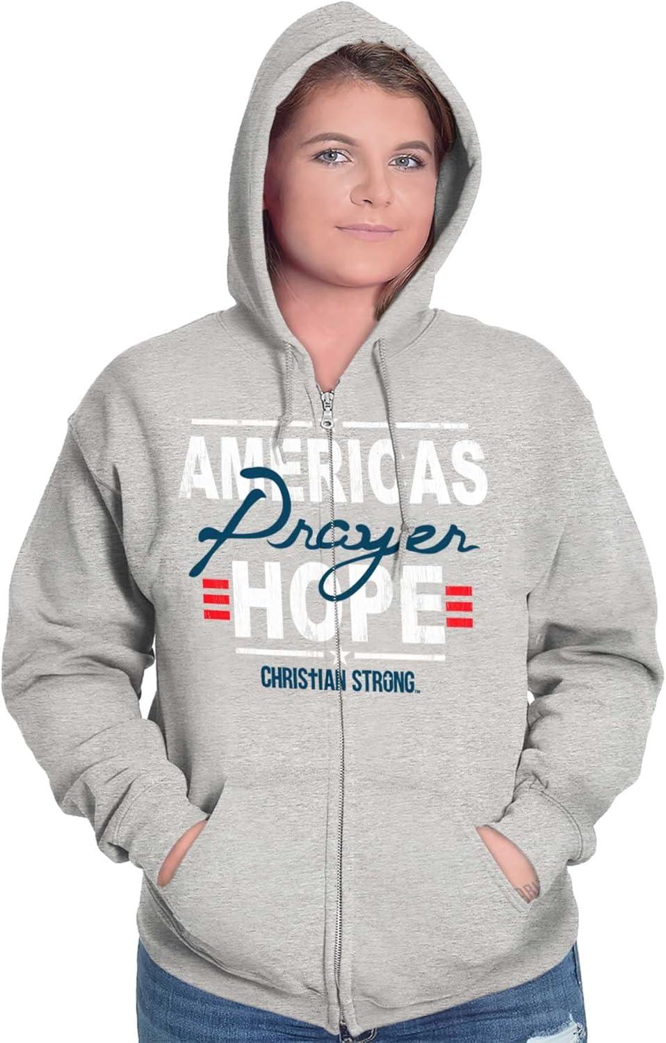 imageBrisco Brands Americas Hope Prayer Christian Zip Hoodie Sweatshirt WomenSport Grey