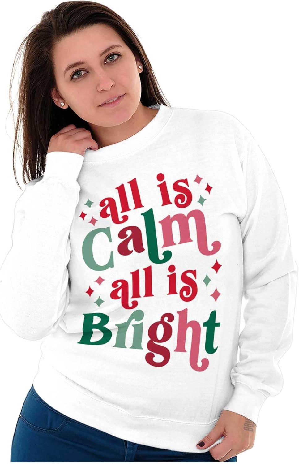 imageBrisco Brands Christmas All Is Calm Song Lyric Women Crewneck SweatshirtWhite