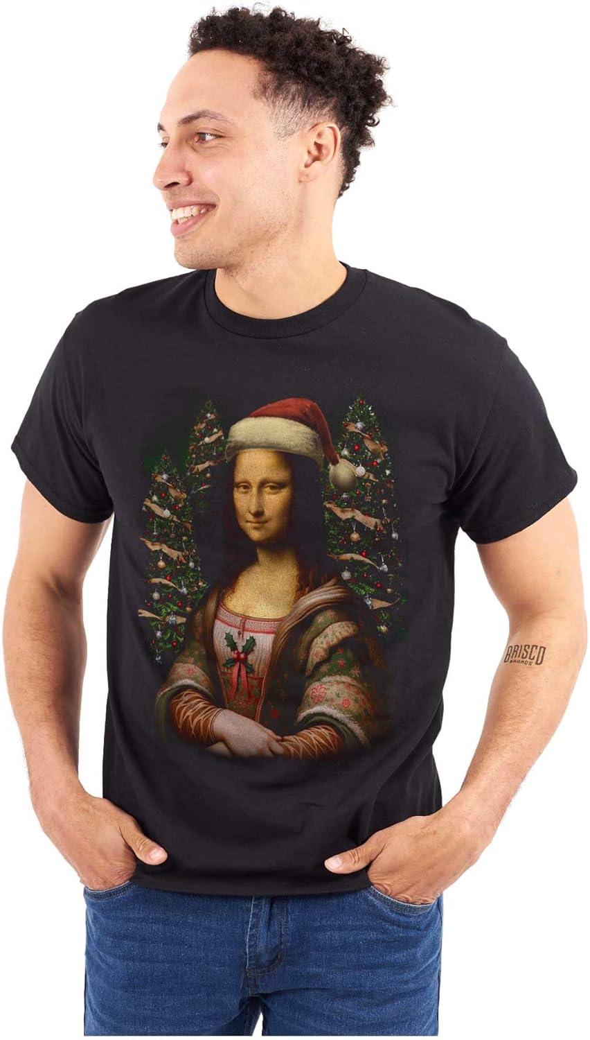 imageBrisco Brands Christmas Mona Lisa Santa Claus Graphic T Shirt Men or WomenBlack