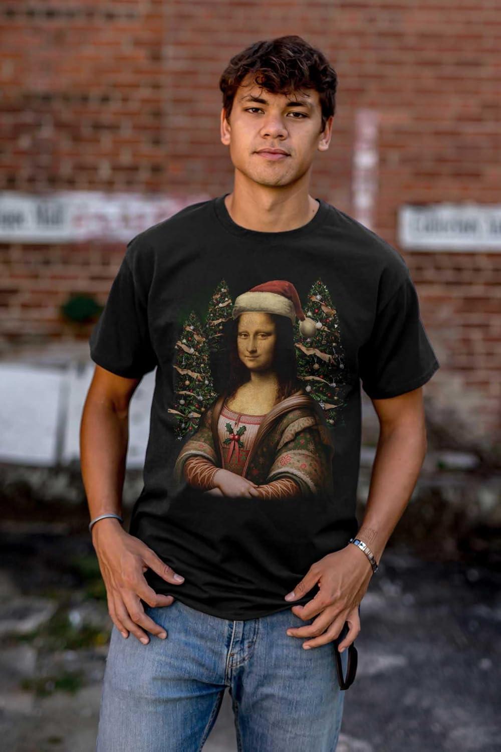 imageBrisco Brands Christmas Mona Lisa Santa Claus Graphic T Shirt Men or WomenBlack