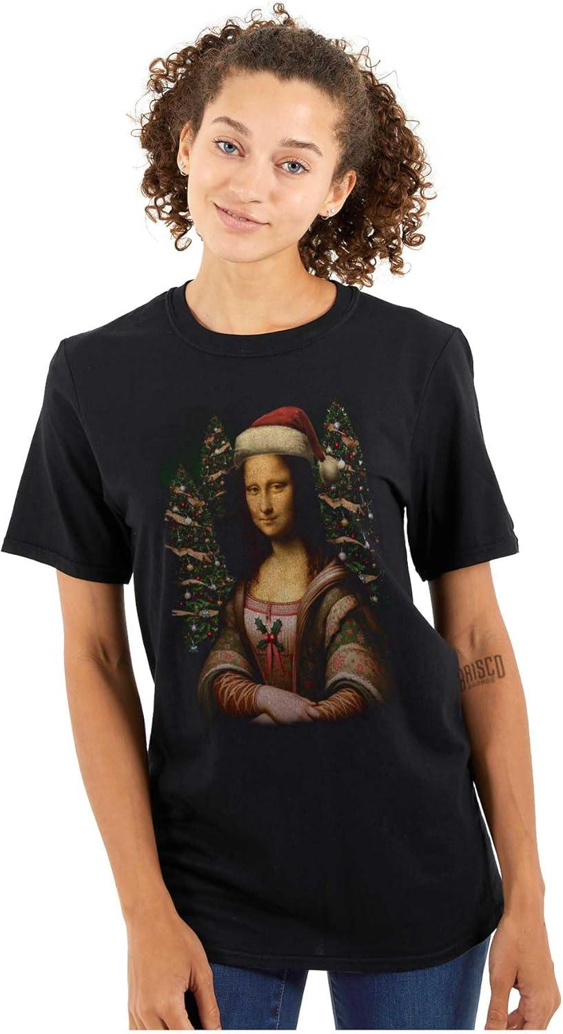 imageBrisco Brands Christmas Mona Lisa Santa Claus Graphic T Shirt Men or WomenBlack