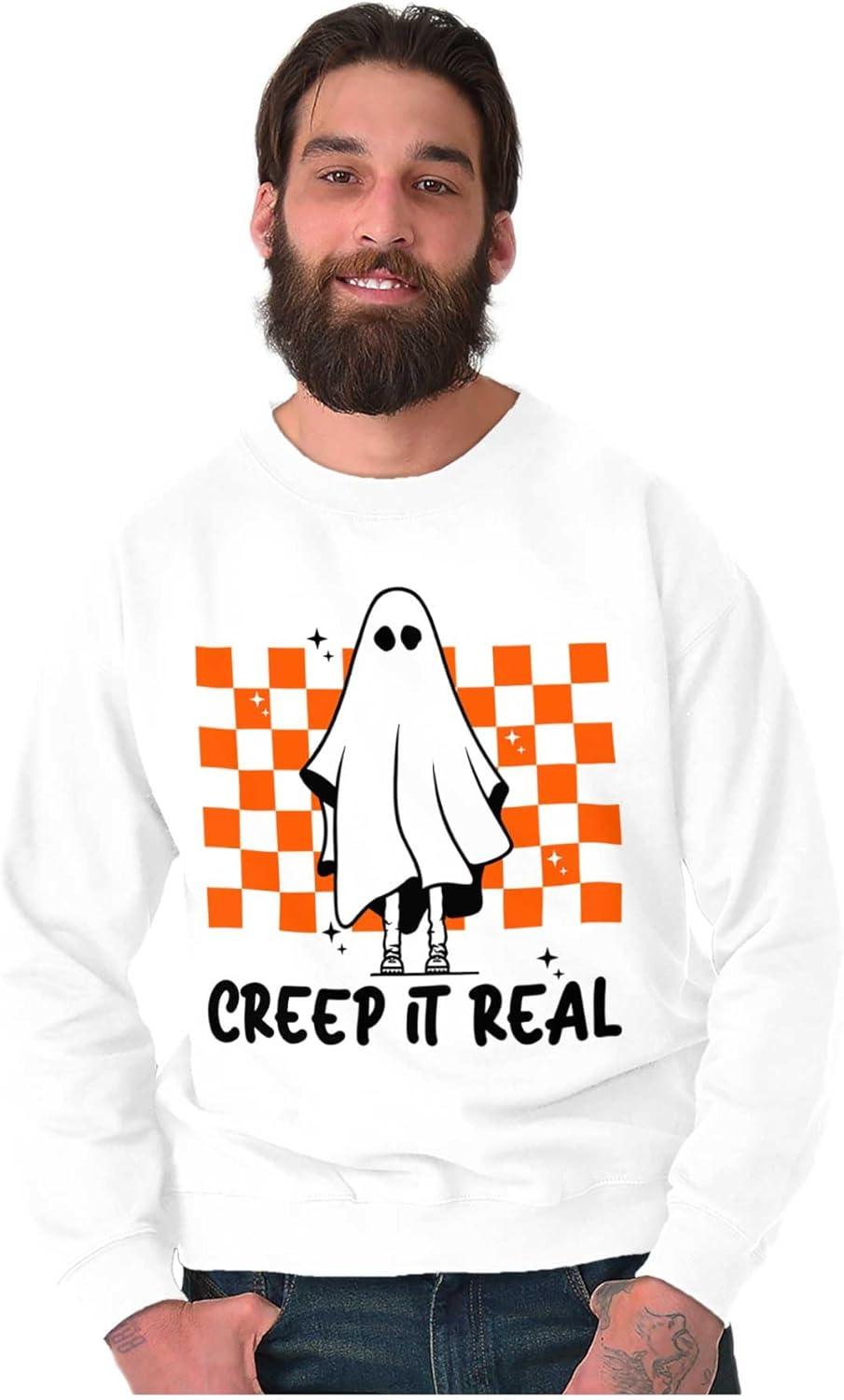 imageBrisco Brands Halloween Spooky Ghost Creep It Real Sweatshirt for Men or WomenWhite