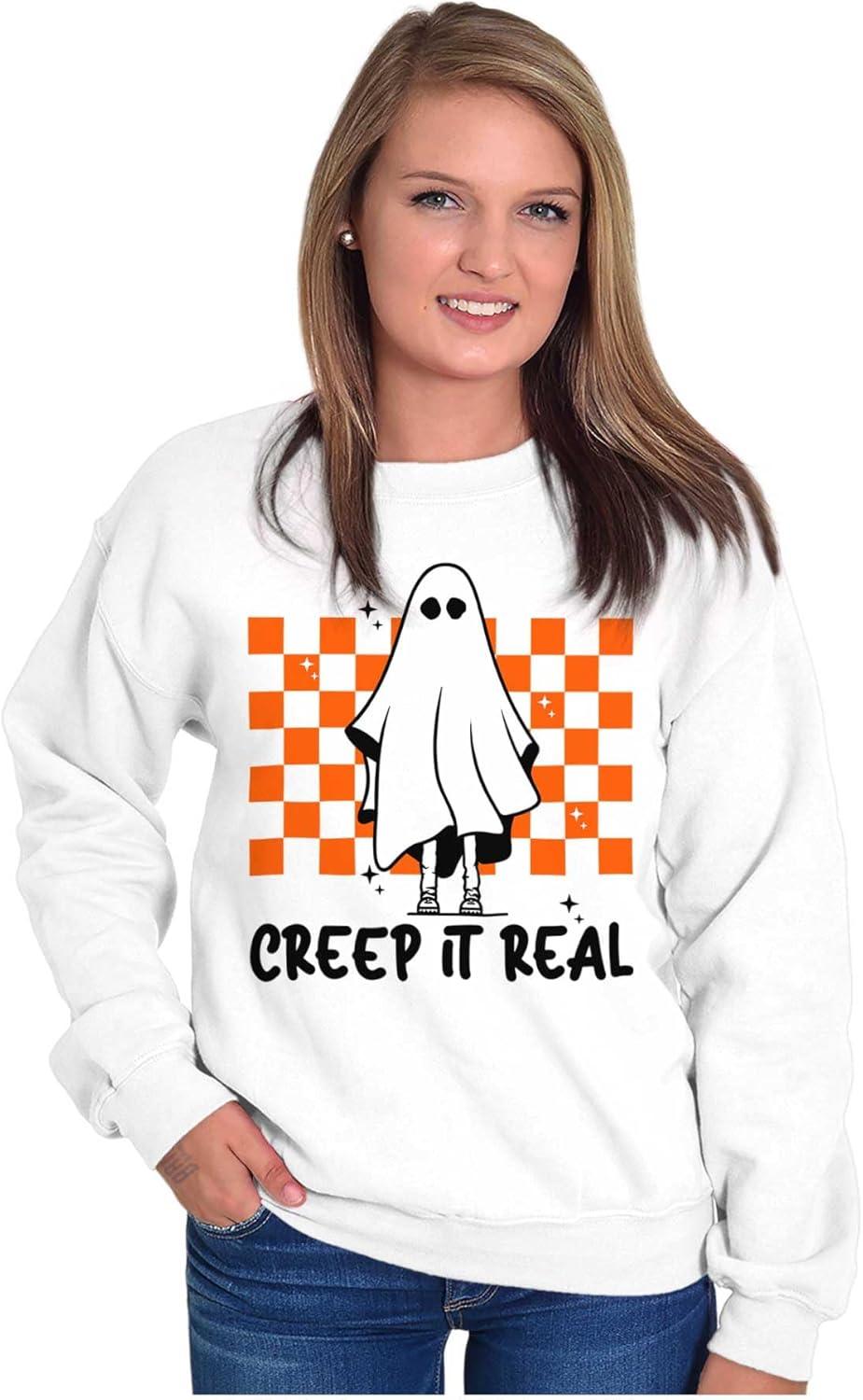 imageBrisco Brands Halloween Spooky Ghost Creep It Real Sweatshirt for Men or WomenWhite