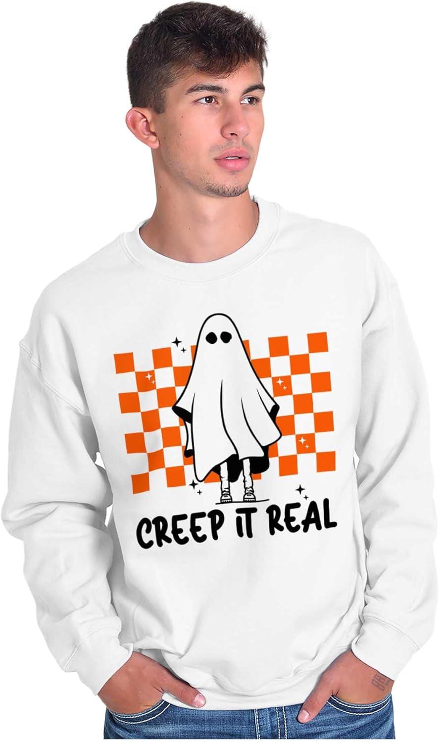 imageBrisco Brands Halloween Spooky Ghost Creep It Real Sweatshirt for Men or WomenWhite