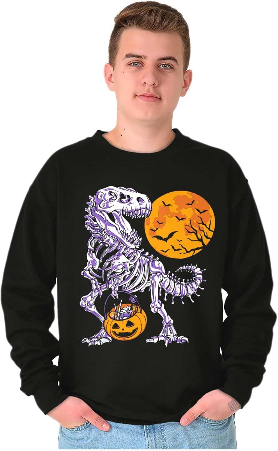 imageBrisco Brands Halloween Trick or Treat Dino Bones Sweatshirt for Men or WomenBlack