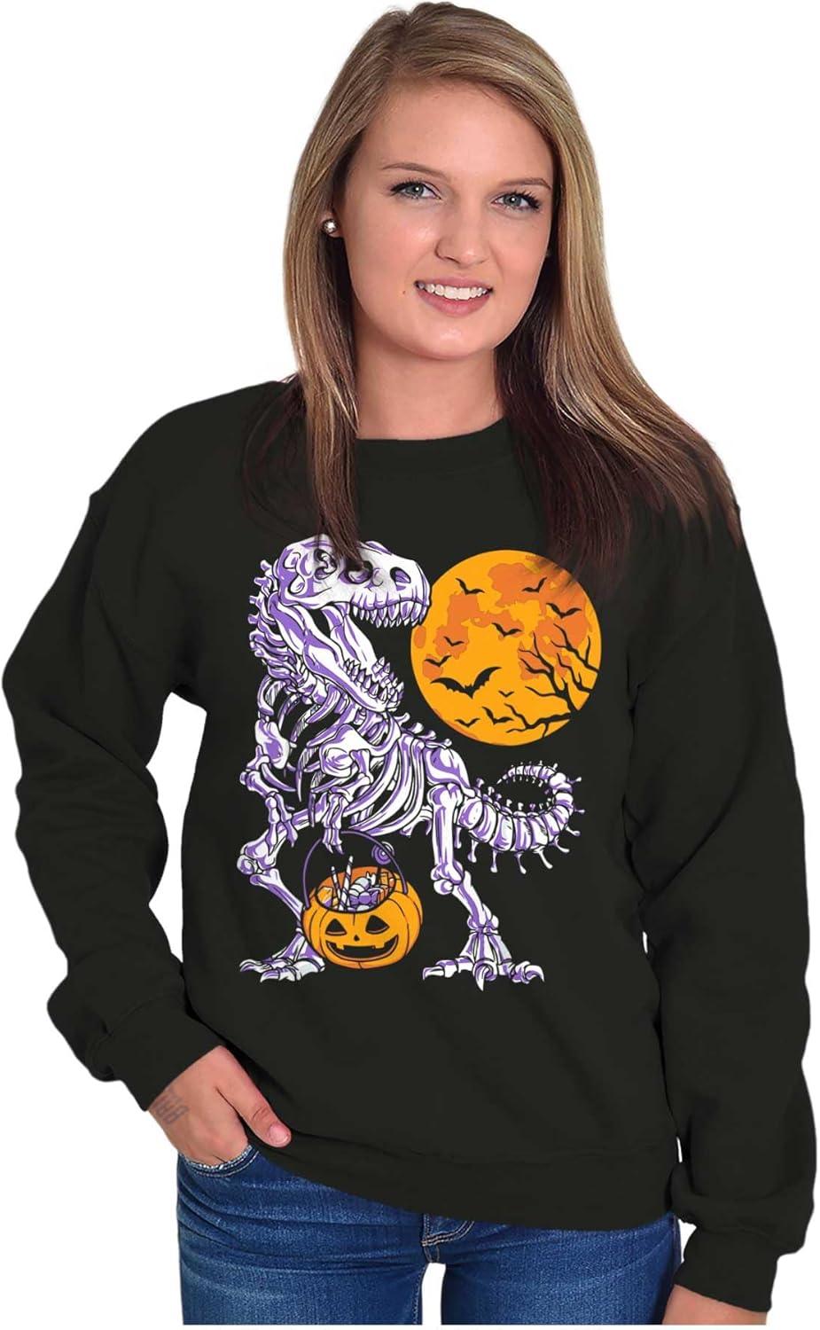 imageBrisco Brands Halloween Trick or Treat Dino Bones Sweatshirt for Men or WomenBlack