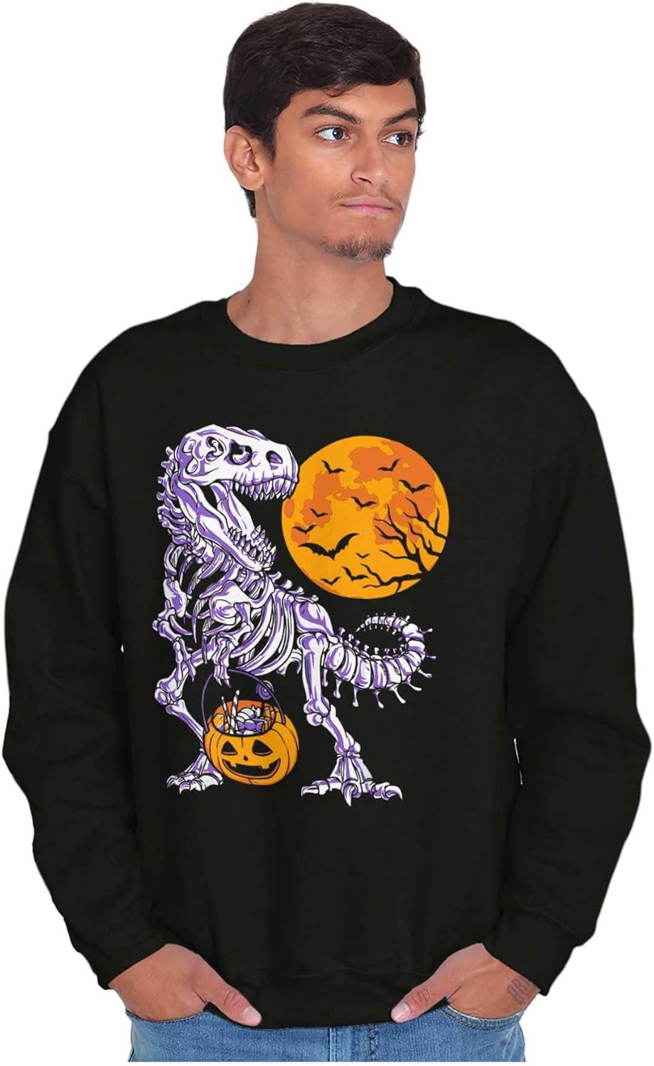 imageBrisco Brands Halloween Trick or Treat Dino Bones Sweatshirt for Men or WomenBlack