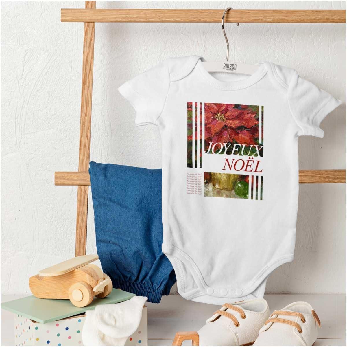 imageBrisco Brands Poinsettia Christmas Joyeux Noel Baby Romper Boys or GirlsWhite