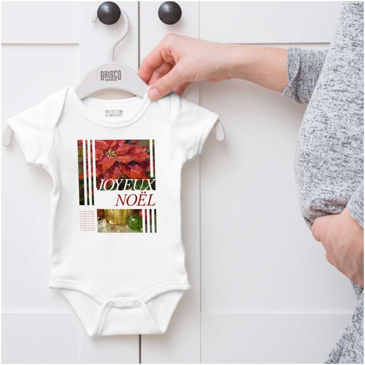 imageBrisco Brands Poinsettia Christmas Joyeux Noel Baby Romper Boys or GirlsWhite