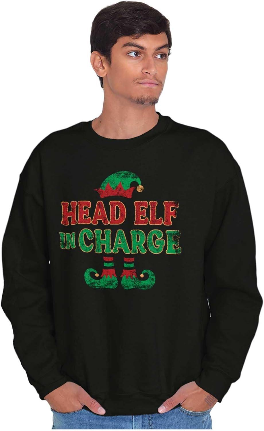 imageBrisco Brands Xmas Christmas Head Elf In Charge Sweatshirt for Men or WomenBlack