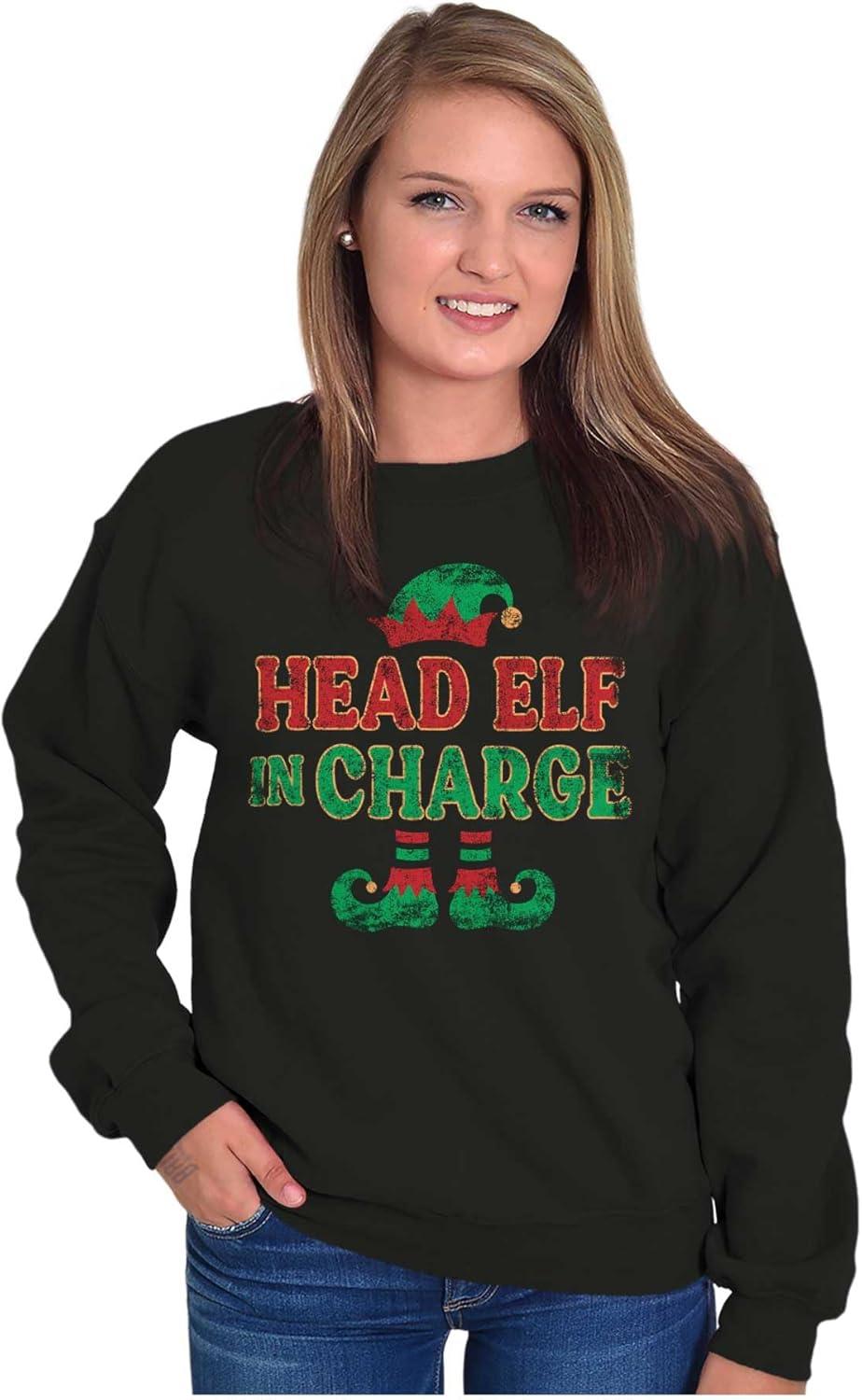 imageBrisco Brands Xmas Christmas Head Elf In Charge Sweatshirt for Men or WomenBlack