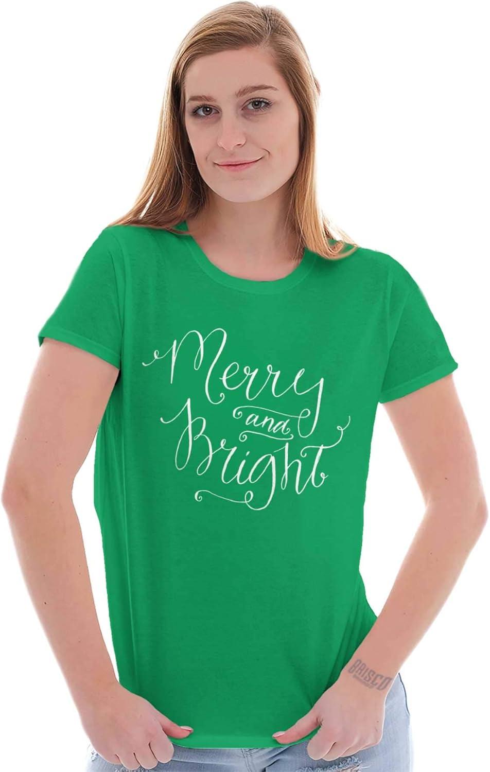imageCute Christmas Merry and Bright Womens Slim Fit Graphic Tee Irish Green