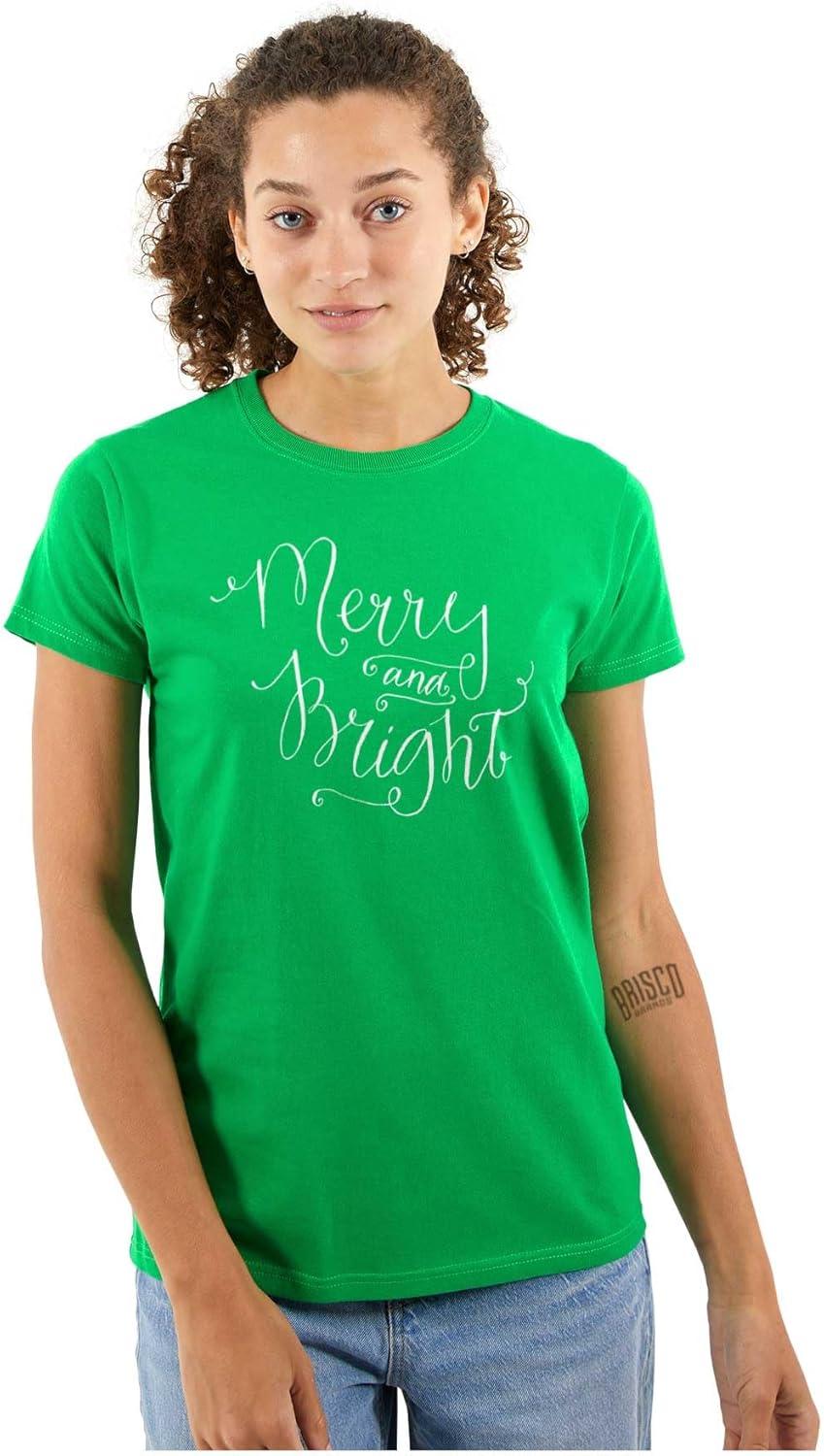 imageCute Christmas Merry and Bright Womens Slim Fit Graphic Tee Irish Green