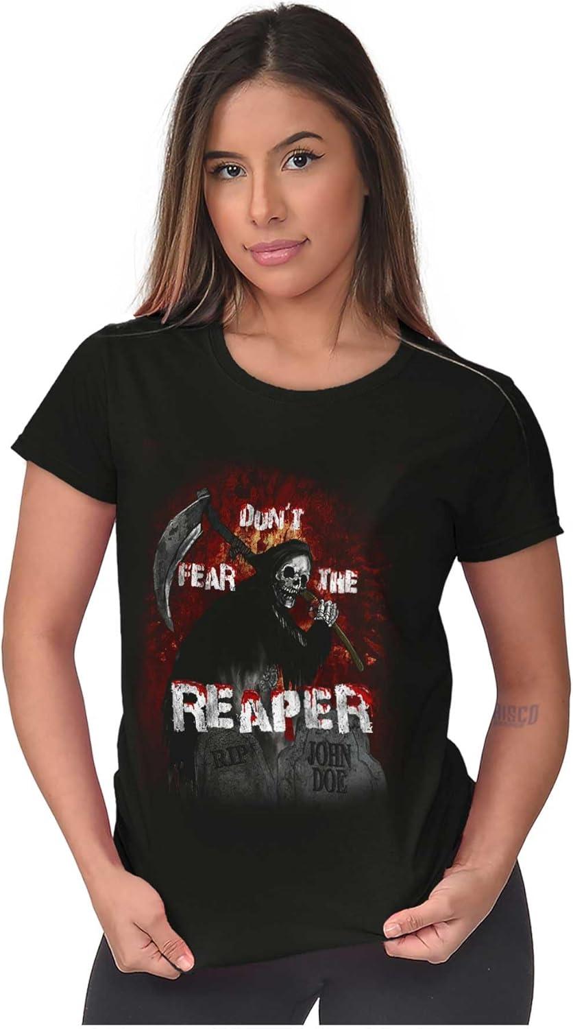 imageHalloween Dont Fear The Reaper Womens Slim Fit Graphic TeeBlack
