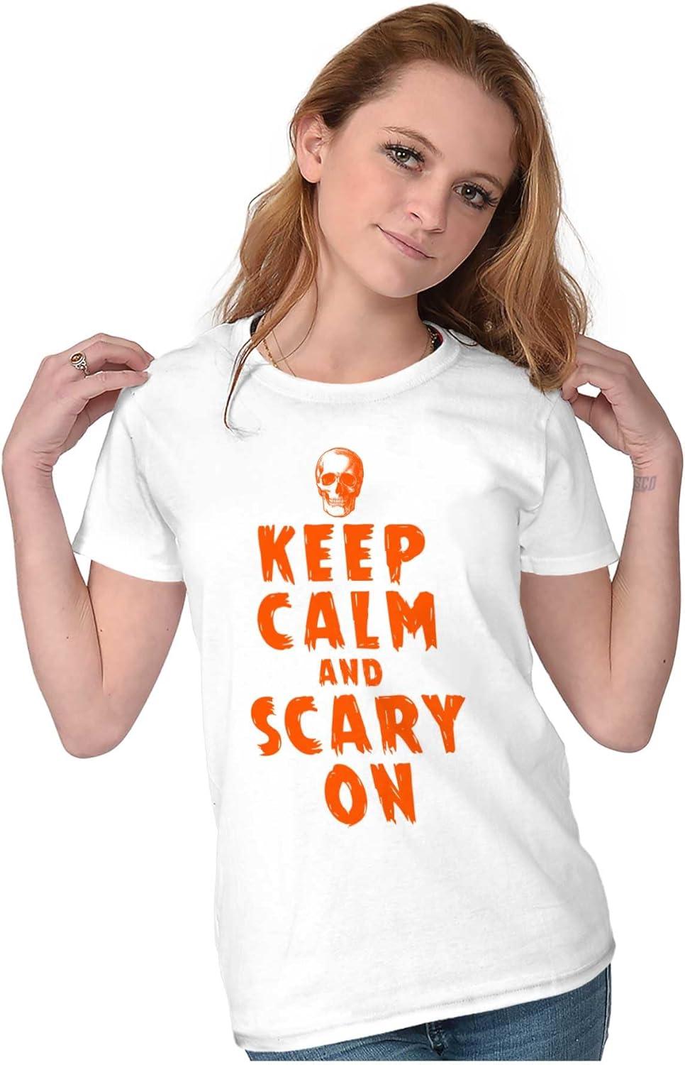 imageHalloween Keep Calm and Scary On Womens Slim Fit Graphic TeeWhite
