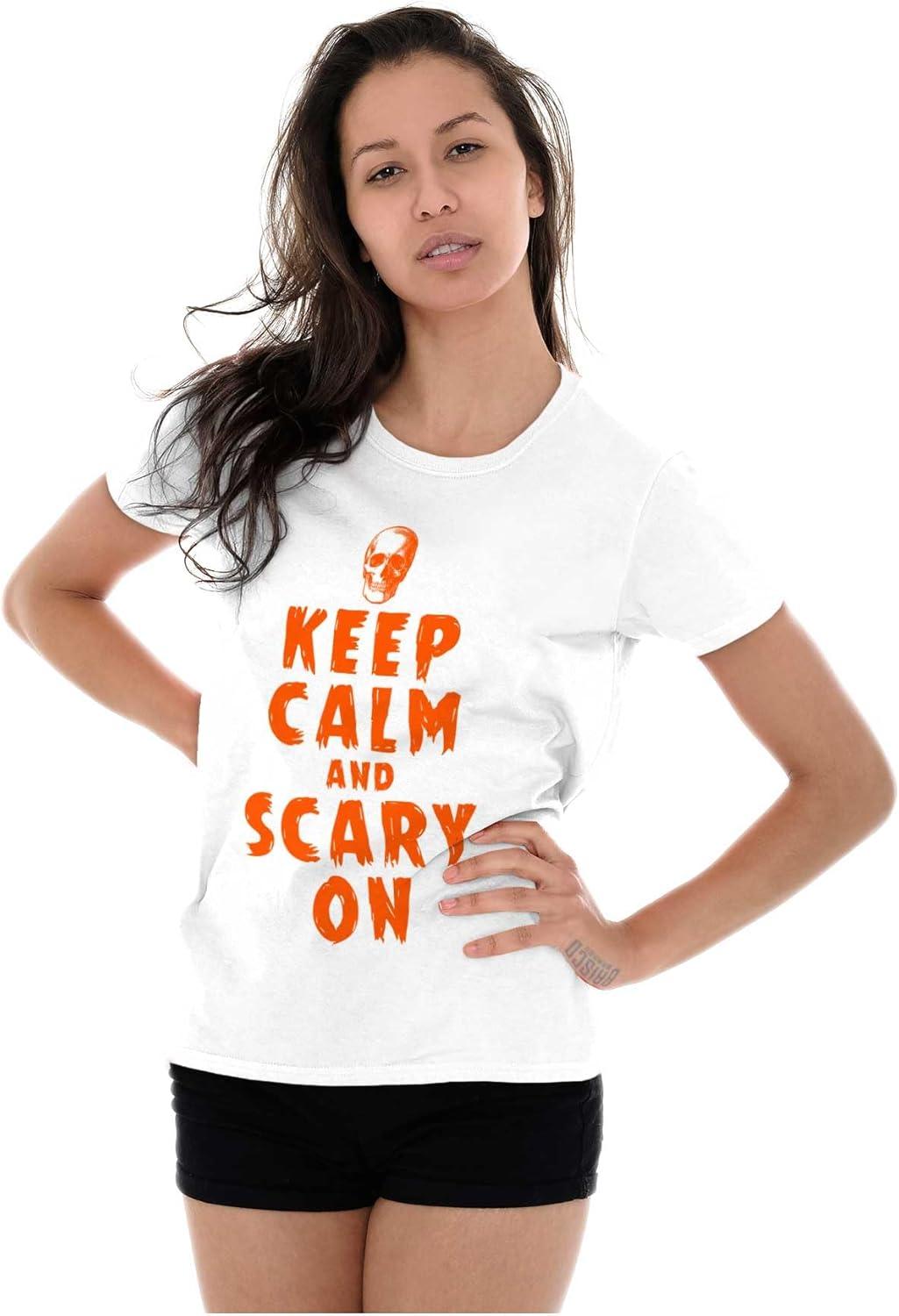 imageHalloween Keep Calm and Scary On Womens Slim Fit Graphic TeeWhite