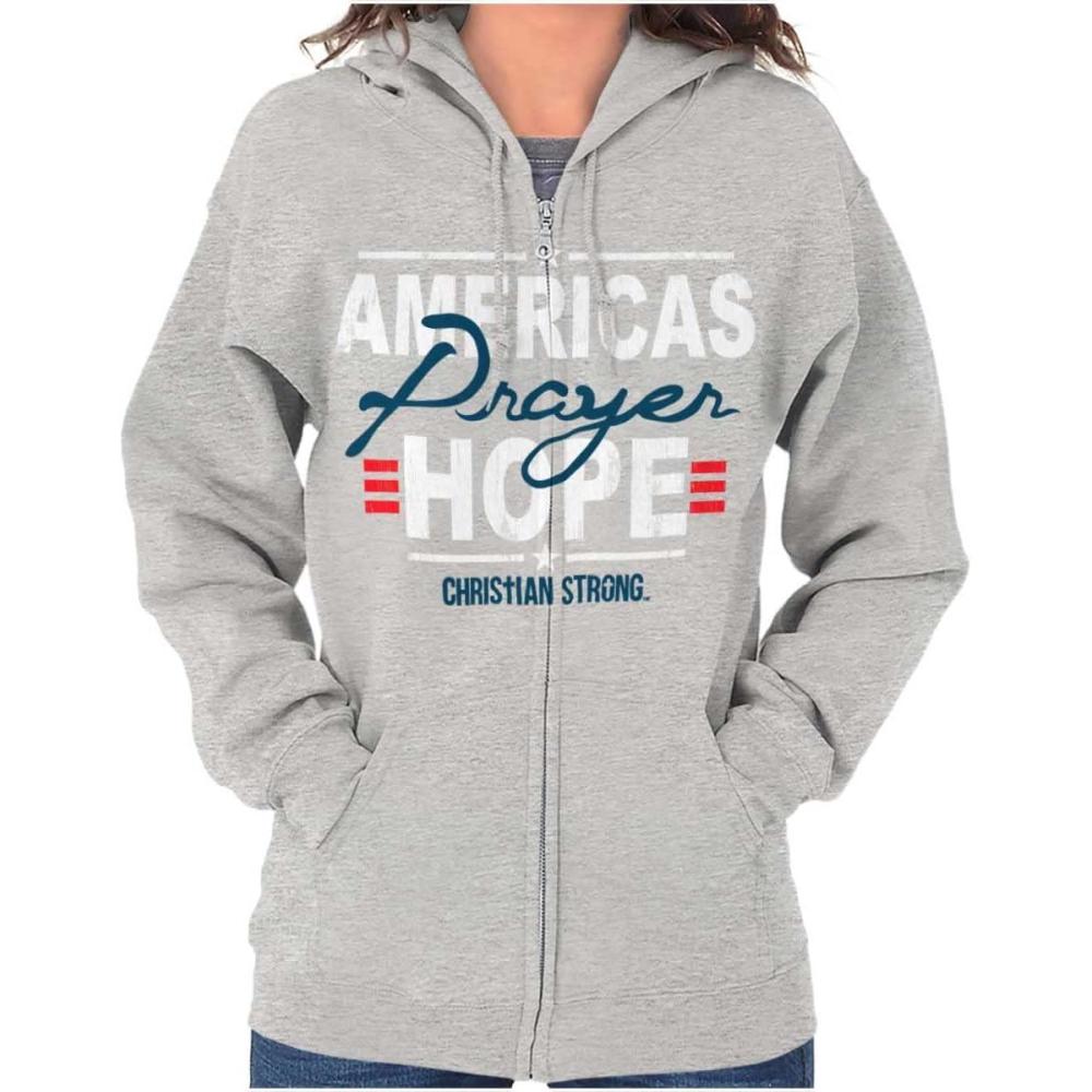 imageBrisco Brands Americas Hope Prayer Christian Zip Hoodie Sweatshirt WomenSport Grey