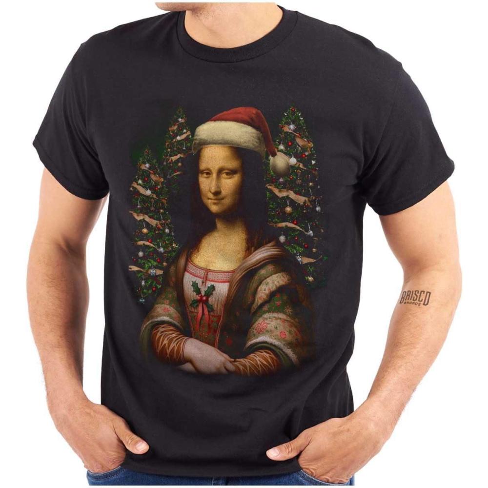 imageBrisco Brands Christmas Mona Lisa Santa Claus Graphic T Shirt Men or WomenBlack