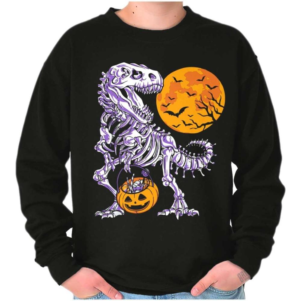 imageBrisco Brands Halloween Trick or Treat Dino Bones Sweatshirt for Men or WomenBlack