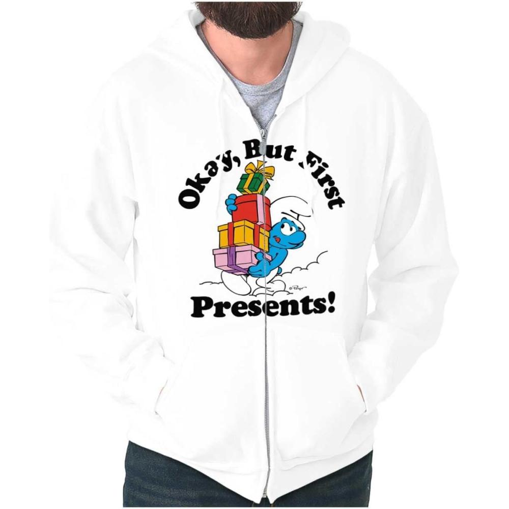 imageBrisco Brands Smurfs Cartoon Zip Up Hoodie Mens WomensWhite