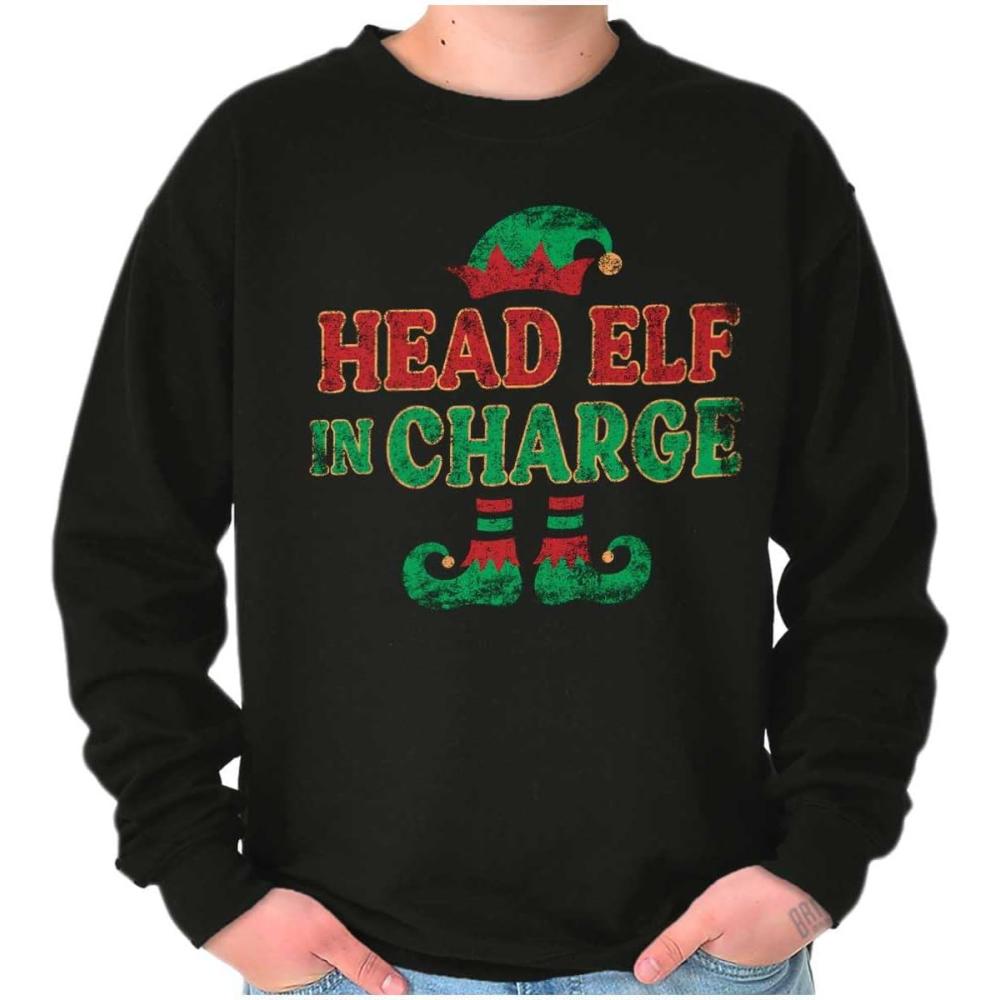 imageBrisco Brands Xmas Christmas Head Elf In Charge Sweatshirt for Men or WomenBlack