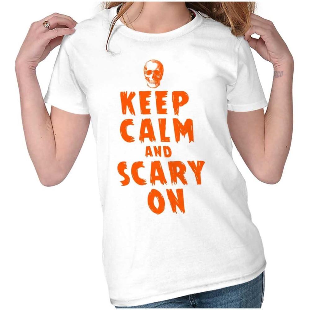 imageHalloween Keep Calm and Scary On Womens Slim Fit Graphic TeeWhite
