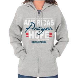 Brisco Brands Americas Hope Prayer Christian Zip Hoodie Sweatshirt Women(Sport Grey)
